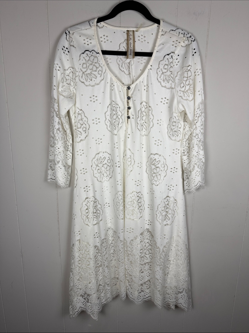 Aratta Silent Journey Eyelet Lace Duster Midi Dress Size Large Romantic Boho
